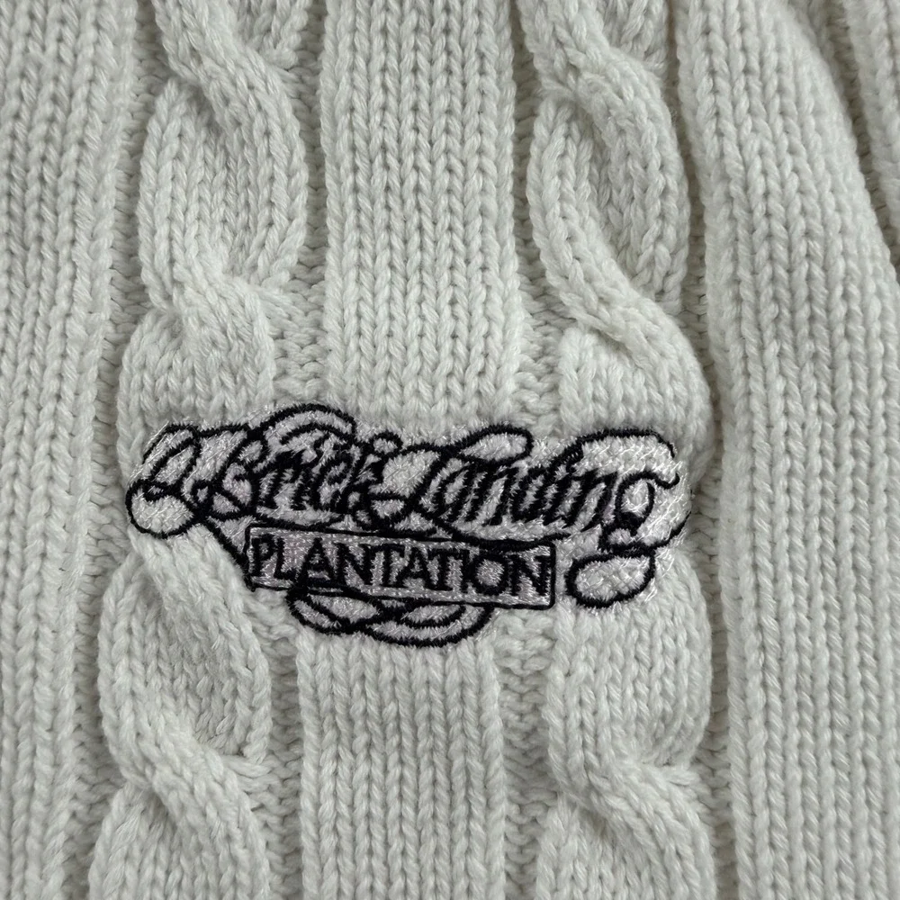 Izod‎ Club Sweater Vest Mens XL Cream Cable Knit Cotton Brick Landing Plantation